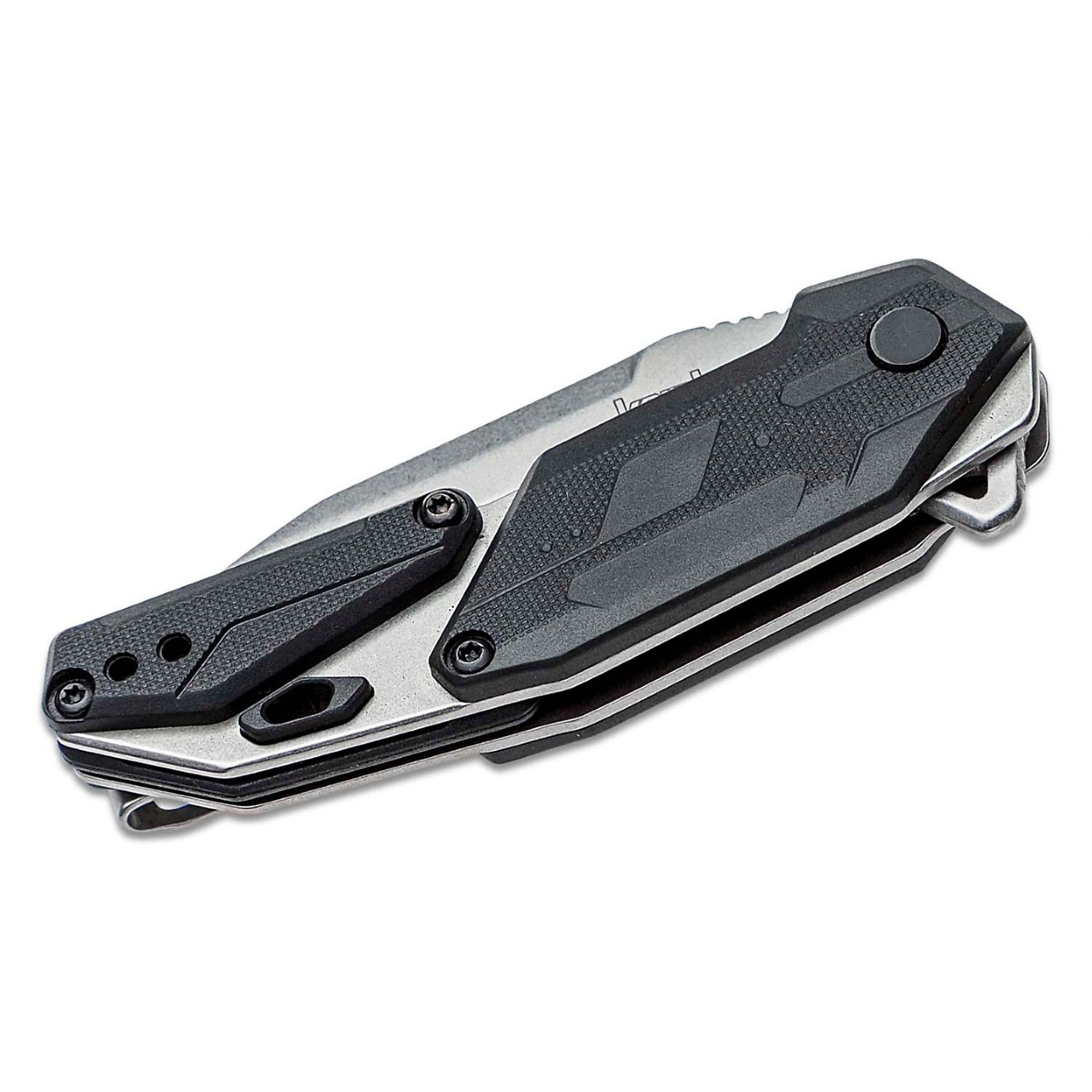 Kershaw Jetpack Assisted Open Liner Lock EDC Folding Pocket Knife — 2.75in. American Tanto Blade, Stonewashed Finish, Silver/Black, Model# KER1401